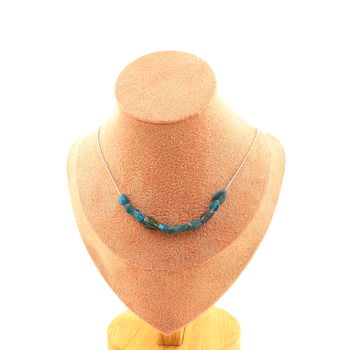 Collier 10 perles Apatite bleu du Brésil. Chaine en acier inoxydable