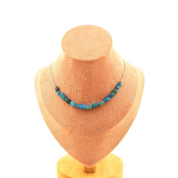 Collier 15 perles Apatite bleu du Brésil. Chaine en acier inoxydable