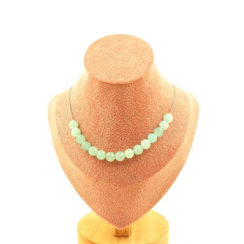 Collier 15 perles Angélite 8 mm. Chaine en acier inoxydable