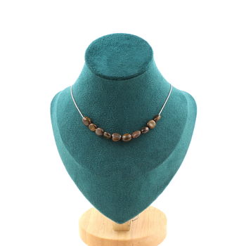 Collier 10 perles Bronzite du Brésil. Chaine en acier inoxydable