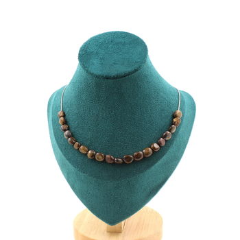Collier 20 perles Bronzite du Brésil. Chaine en acier inoxydable