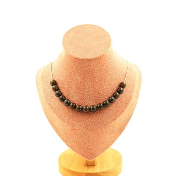 Collier 15 perles Bronzite 8 mm. Chaine en acier inoxydable