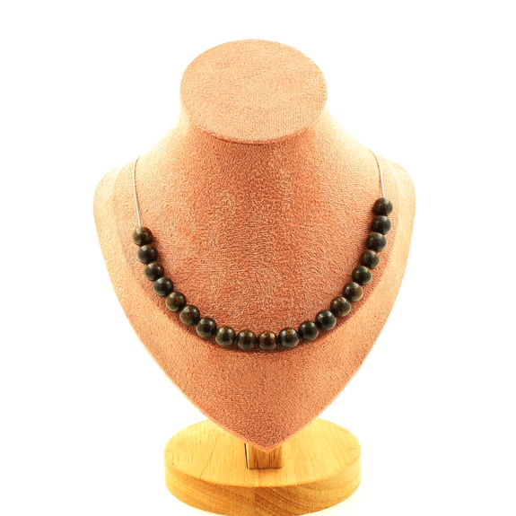 Bronzite 20 beads 8 mm necklace. Stainless steel chain