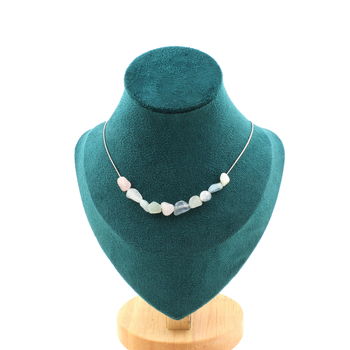 Collier 10 perles Béryl Morganite du Brésil. Chaine en acier inoxydable