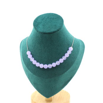 Collier 15 perles Calcédoine lavande 8 mm. Chaine en acier inoxydable