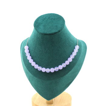 Collier 20 perles Calcédoine lavande 8 mm. Chaine en acier inoxydable