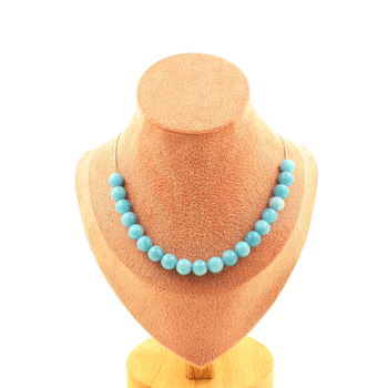 Collier 20 perles Calcédoine bleu 8 mm. Chaine en acier inoxydable