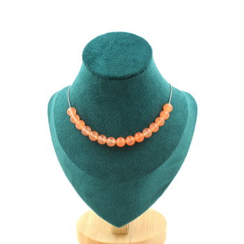 Collier 15 perles Calcédoine orange 8 mm. Chaine en acier inoxydable