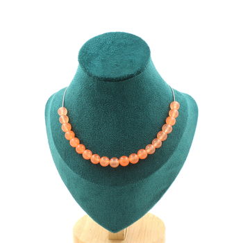Collier 20 perles Calcédoine orange 8 mm. Chaine en acier inoxydable