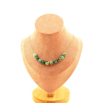 Collier 10 perles Chrysocolle de Namibie qualité 7A 8 mm. Chaine en acier inoxydable