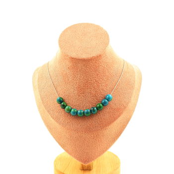 Tinted Chrysocolla 8 mm 10 beads necklace. Stainless steel chain