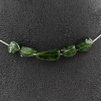 Diopside from Brazil 5 beads necklace. Stainless steel chain