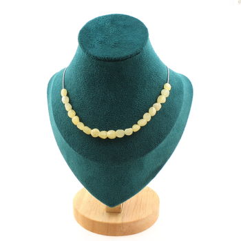 Collier 20 perles Calcite jaune du Royaume-Uni. Chaine en acier inoxydable