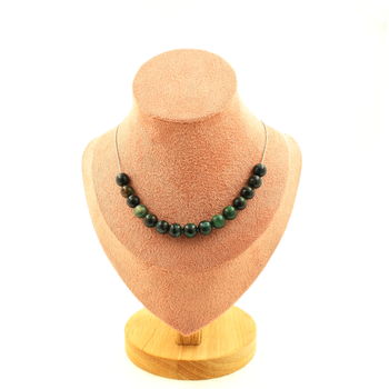 Emerald from Zambia Quality 3A 8 mm 15 beads necklace. Stainless steel chain