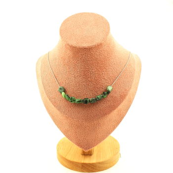 Epidote from Myanmar (Burma) 10 beads necklace. Stainless steel chain