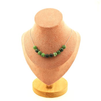 Epidote from Australia 8 mm 10 beads necklace. Stainless steel chain