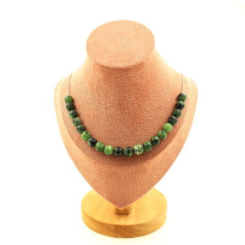 Epidote from Australia 8 mm 20 beads necklace. Stainless steel chain