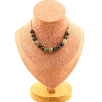 Dragon Blood Jasper 8 mm 15 beads necklace. Stainless steel chain