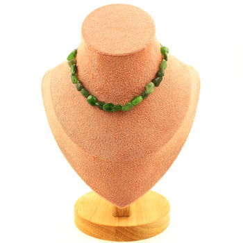 Nephrite Jade from Siberia (Russia) 20 beads necklace. Stainless steel chain