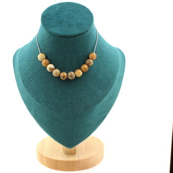 Collier 10 perles Jaspe paysage 8 mm. Chaine en acier inoxydable