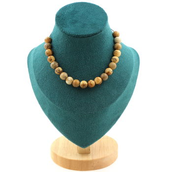 Landscape Jasper 8 mm 20 beads necklace. Stainless steel chain