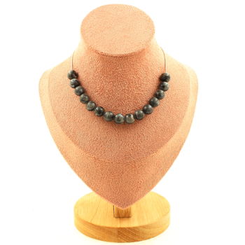 Collier 15 perles Labradorite 8 mm. Chaine en acier inoxydable