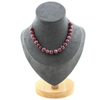Collier 20 perles Lépidolite 8 mm. Chaine en acier inoxydable
