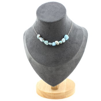 Collier 10 perles Larimar de République Dominicaine. Chaine en acier inoxydable