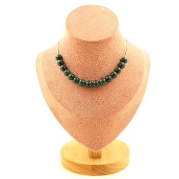 Collier 15 perles Malachite du Congo qualité 7A 8 mm. Chaine en acier inoxydable