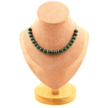 Collier 20 perles Malachite du Congo qualité 7A 8 mm. Chaine en acier inoxydable