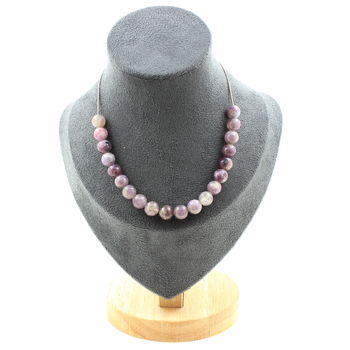 Purple Mica from Tanzania 8 mm 20 beads necklace. Stainless steel chain