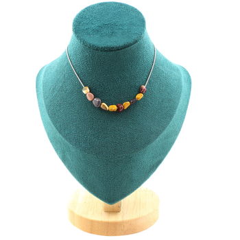 Collier 10 perles Mookaite d'Australie. Chaine en acier inoxydable