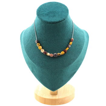 Mookaite from Australia 8 mm 15 beads necklace. Stainless steel chain