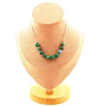 Collier 10 perles Mica vert de Tanzanie qualité 5A 8 mm. Chaine en acier inoxydable