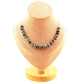 Snowflake Obsidian 8 mm 20 beads necklace. Stainless steel chain