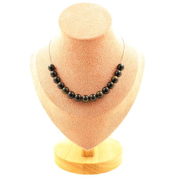 Golden Obsidian 8 mm 15 beads necklace. Stainless steel chain