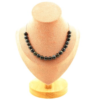 Hawk Eye 8 mm 20 beads necklace. Stainless steel chain