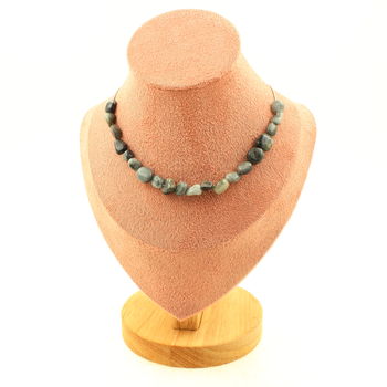 Collier 20 perles Oeil de faucon d'Afrique du Sud. Chaine en acier inoxydable