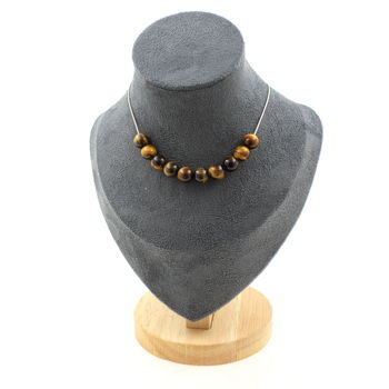 Tiger's Eye 8 mm 10 beads necklace. Stainless steel chain