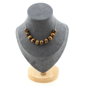 Tiger's Eye 10 mm 10 beads necklace. Stainless steel chain