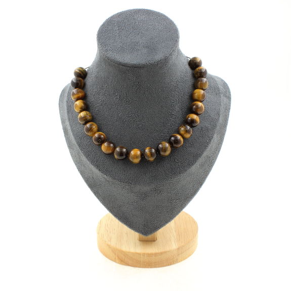 Collier Cravate en acier inoxydable doré, oeil de tigre briolette - HÉRA | Gloria Balensi Collier Cravate en acier inoxydable doré, oeil de tigre briolette - HÉRA | Gloria Balensi