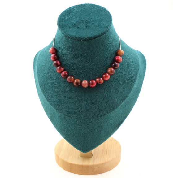 Two-tone peach Tiger's Eye 8 mm 15 beads necklace. Stainless steel chain