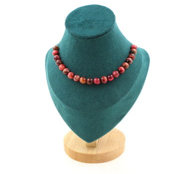 Two-tone peach Tiger's Eye 8 mm 20 beads necklace. Stainless steel chain