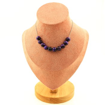 Purple Tiger's Eye 8 mm 10 beads necklace. Stainless steel chain