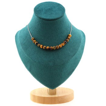 Tiger Eye 6 mm 15 beads necklace. Stainless steel chain