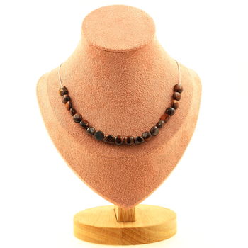 Red Tiger Eye from Brazil 20 beads necklace. Stainless steel chain