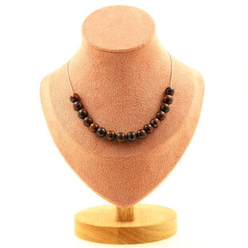 Red Tiger Eye 8 mm 15 beads necklace. Stainless steel chain