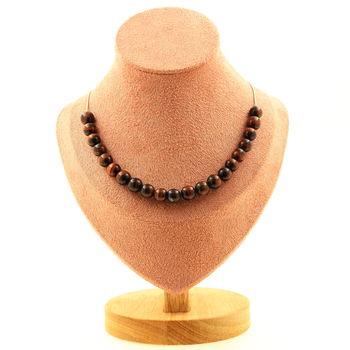 Red Tiger Eye 8 mm 20 beads necklace. Stainless steel chain