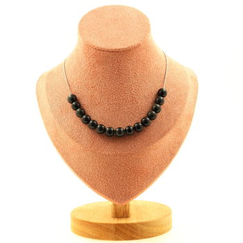 Black obsidian 8 mm 15 beads necklace. Stainless steel chain