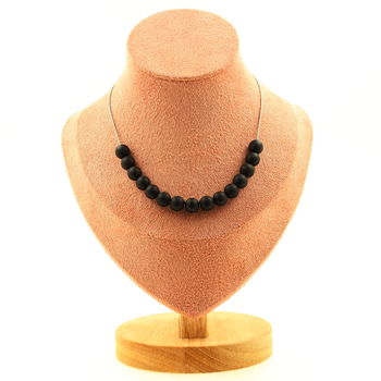 Matte black Onyx 8 mm 15 beads necklace. Stainless steel chain